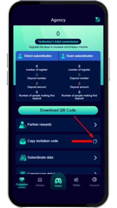 click on Copy Invitation Code